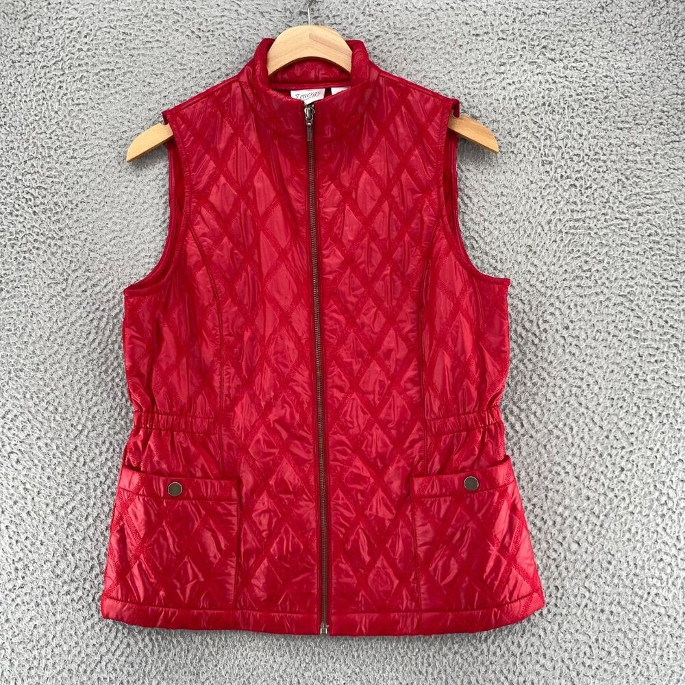 Chicos Jacket Womens 0 US Small Red Textured Diamond Vest Sleeveless Zip Pockets